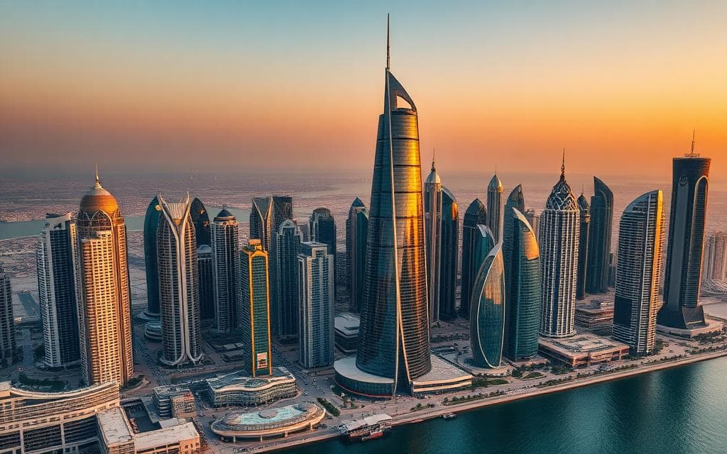 Qatar skyline at sunset